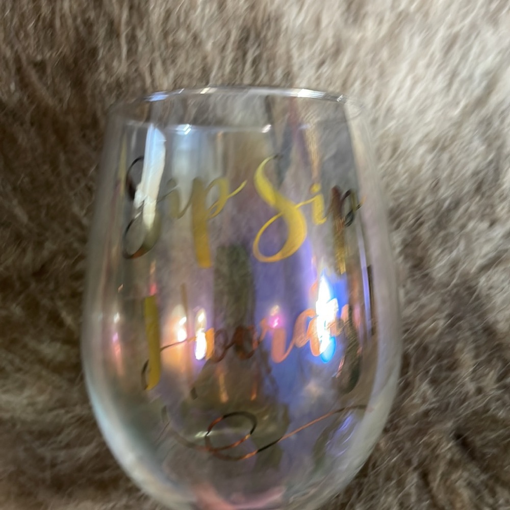 NWT Design Pac Gifts Iridescent Sip Sip Hooray Stemless Wine Glass